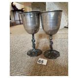 2 NUDE CENTER CHALICE GLASSES SILVER PLATE SIX-