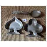 VINTAGE PEWTER SERVING SPOON HELLO AND CLOVER
