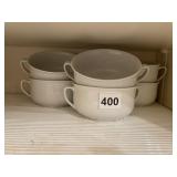 6 WHITE DOUBLE HANDLED MUGS