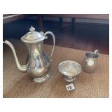 KIRK STEIFF PEWTER TEAPOT, CRAMER SUGAR