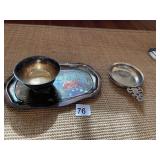 SILVER PLATE TRAY, SUGAR DISH AND TRAY