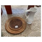 WOOD CHEESE BOARD, POTTERY PITCHER PARIS FRANCE