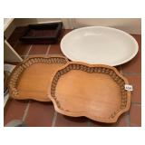 2 WOOD SERVING TRAYS, OVAL BOWL