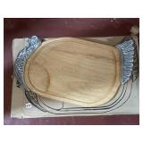 NEVER USED WOOD WITH PEWTER TURKEY PLATTER WITH