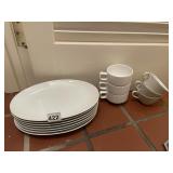 7 PLATES AND 6 MUGS, WILLIAM SONOMA CUPS