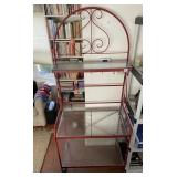 CAST IRON BAKERS RACK W/ WAVY GLASS W/ BOOKS ON