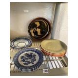 ARTIST SIGNED POTTERY BOWL, THREE BOMBAY BLUE