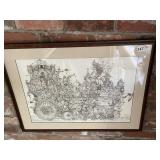 PRINT SIGNED 1971 KOS PRINT UNDER GLASS 28 BY 22