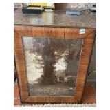 WOOD FRAME W/ LAKE SIDE W/ RIDERS ON HORSE BACK