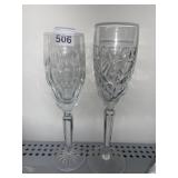 2 WATERFORD CHAMPAGNE GLASSES 9 & 9.5" H