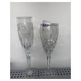 2 GOLD RIM CHAMPAGNE GLASSES WATERFORD 8.5" AND