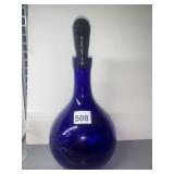 BLOWN GLASS COBALT BLUE DECANTER W/ STOPPER THICK