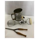VINTAGE SIFTER, HAND MIXER, CURLING IRON