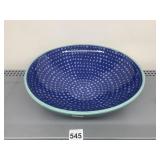 LACEY GLAZED POTTERY BOWL W/ POKA DOT PATTERN 12"