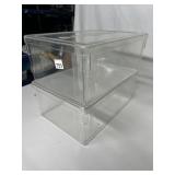 2 HARD ACRYLIC STORAGE BOXES WITH LIDS, 16X11X6