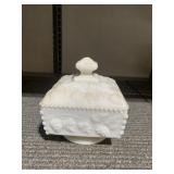 WESTMORELAND GLASS MILK GLASS CANDY DISH WITH