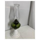 OIL LAMP GREEN & MILK GLASS
