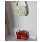 SIMON NY VINTAGE WHITE, WOVEN PURSE, RED RIDDER