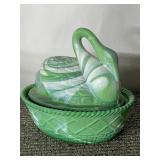 WESTMORELAND SLAG GLASS GREEN/WHITE LONG NECK