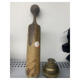 BRASS BELL AND WOOD PESTLE