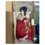 FRANKLIN HEIRLOOM DOLL RED DRESS PORCELAIN NEW IN