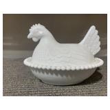 MILK GLASS COVERED NESTING HEN