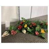 VINTAGE SHELL AND PORCELAIN FLOWERS W/ PLASTIC