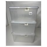 3 CLEAR STORAGE CONTAINERS WITH LIDS, 15X12X6