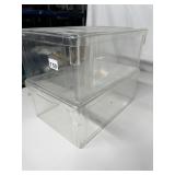 2 HARD ACRYLIC STORAGE BOXES WITH LIDS, 16X11X6