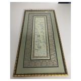 ORIENTAL SILK IN GOLD FRAME 18" X 34" UNDER GLASS