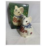 LENOX BUNNY COOKIE JAR POPPIES ON BLUE, OB