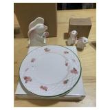 AVON PLATE, NAPKIN HOLDER, SALT & PEPPER SHAKERS,