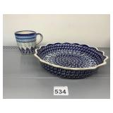 POLAND HAND MADE UNIKAT MUG AND 9.5" CASSEROLE