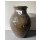 GLAZED POTTERY VASE 9.5" - GRAY W/ DESIGN