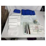 20X16 GLASS CUTTING BOARD, KNIVES, HAND THROWN