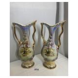 2 MADE IN ITALY TALL VASES HAND PAINTED 12"