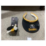 STEELERS VISOR AND EARRINGS