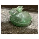GREEN GLASS NESTING BUNNY