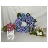 SPRING WREATH, WOOD LOVE SHELF SITTER AND SPRING