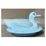WESTMORELAND BLUE MILK GLASS DUCK