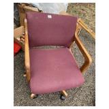 UPHL. BURGUNDY WOOD FRAME OFFICE CHAIR 5
