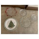 CLEAR GLASS EGG PLATE, CHRISTMAS PLATES & OTHER
