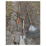 FLAT SHOVEL, RAKE AND GRAVEL RAKE