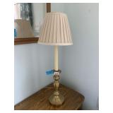 BRASS CANDLESTICK LAMP WITH PLEATED SHADE
