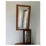 TWO WALL MIRRORS WITH WOOD FRAME ONE WITH FROSTED
