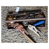 TOOLBOX W/ TOOLS, PIPE WRENCH