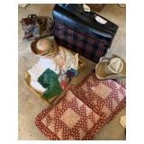 STRAW HAT BLACK RED AND WHITE CHECKED VALET BAG