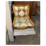 2 PILLOWS AND CLEAR STORAGE BIN