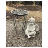 RESIN ANGEL STATUE IN METAL TURN LAKE TABLE