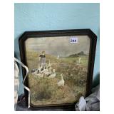 GEESE IN FIELD WITH WOMAN PRINT